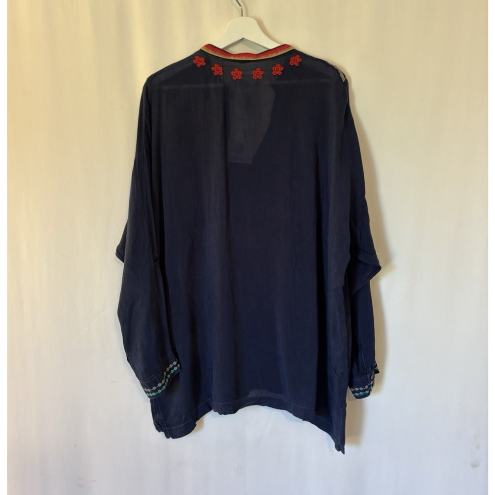 Johnny Was Tunic Blouse Top Medium Blue Vneck Flowy Relaxed Embroidered Long - Picture 12 of 15